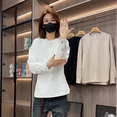 打底衫 秋季 口排扣圆领卫衣男女设计感开叉简约内搭纯色长袖 袖 新款