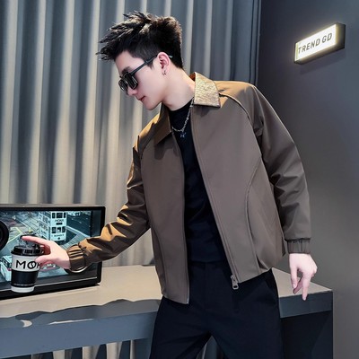 设计感pu皮衣领外套男士痞帅夹克