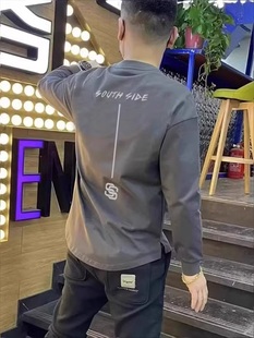 加厚打底衫 秋冬简约加绒圆弧卫衣男时尚 套头圆领燕尾开衩上衣长袖