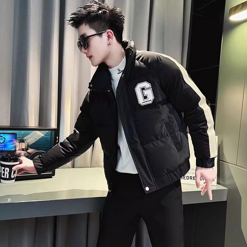 秋冬季新款时尚韩版拼接立领棉衣男士设计感痞帅百搭加厚外套棉服