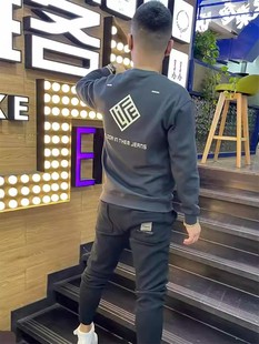 秋季新款简约卫衣男韩版百搭圆领套头长袖潮牌高端修身加绒打底衫