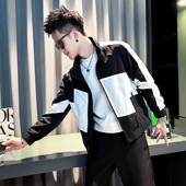 秋装 网红潮牌拼色外套男春秋季 修身 痞帅休闲立领夹克男士 上衣 新款