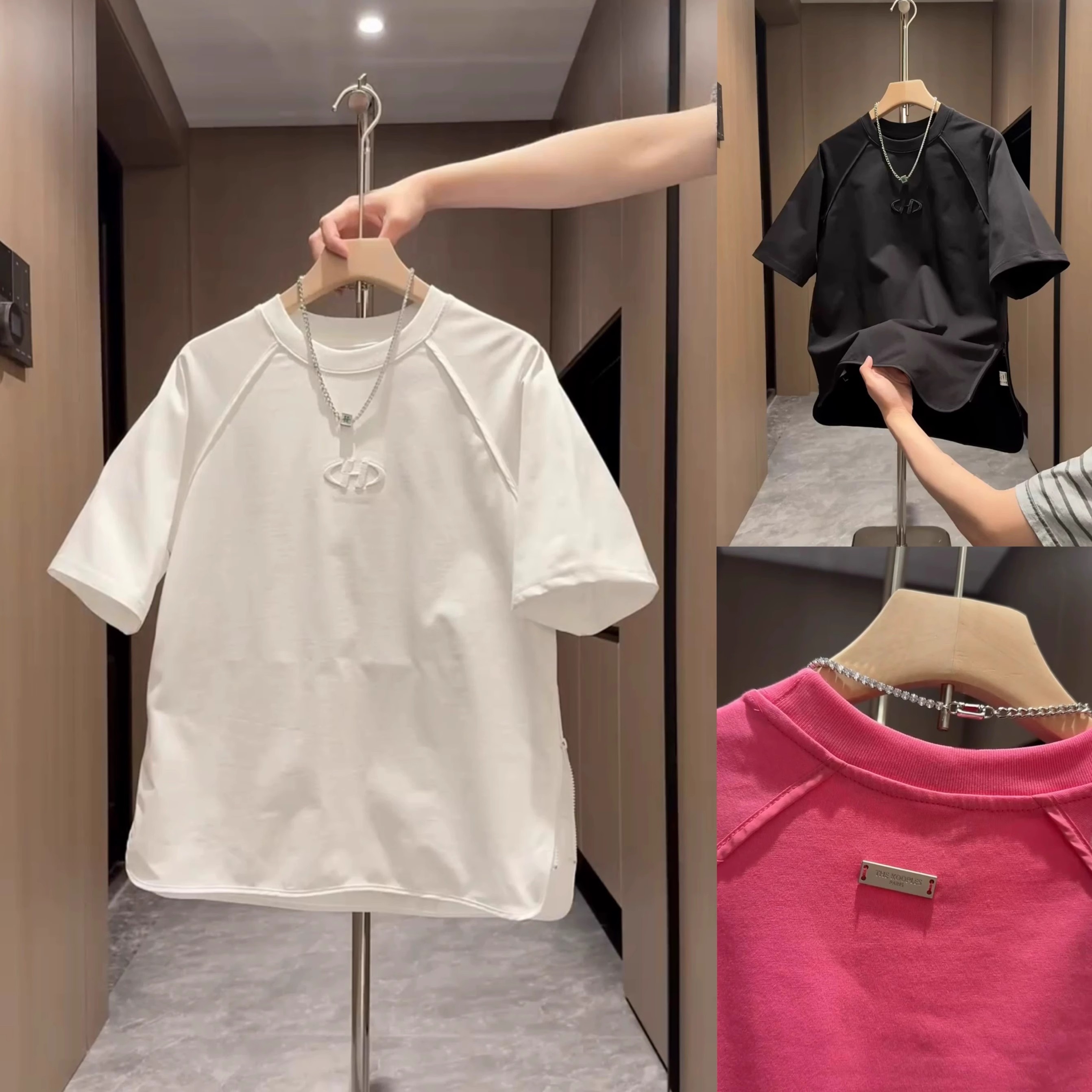 夏季新款简约刺绣短袖T恤男潮牌时尚下摆开衩拉链设计感宽松半袖