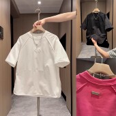 下摆开衩拉链设计感宽松半袖 夏季 T恤男潮牌时尚 简约刺绣短袖 新款