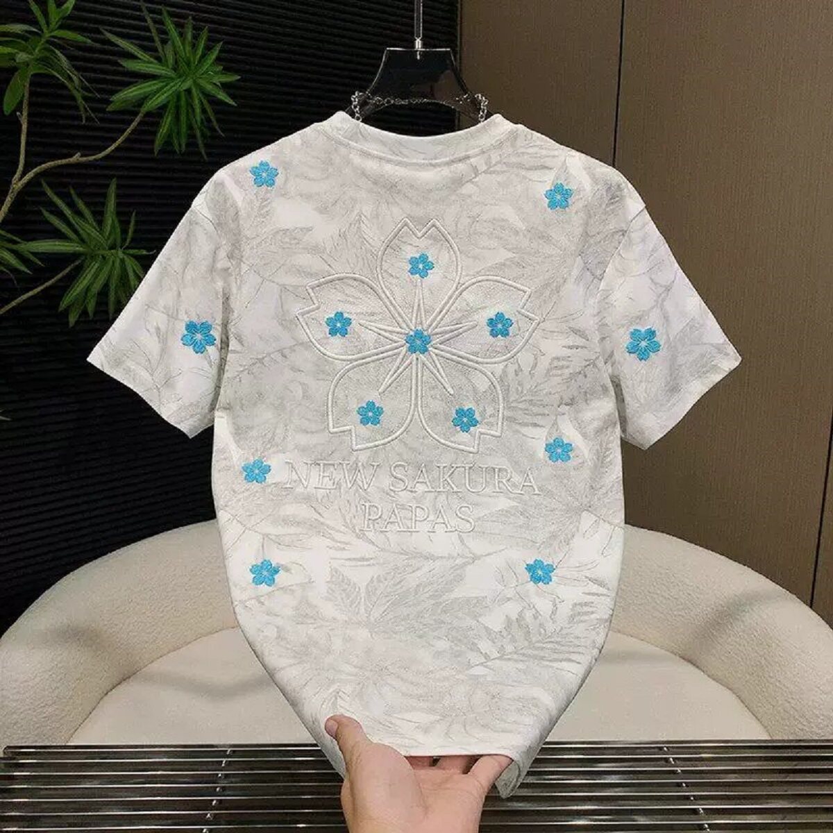 美式刺绣花卉短袖T恤男欧货扎染图片