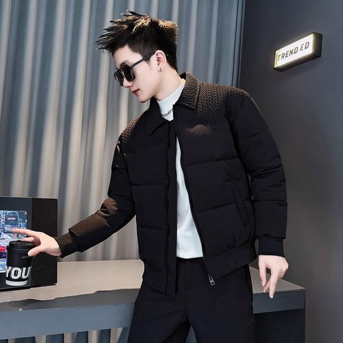 冬季痞帅加厚棉服男麦穗拼接外套