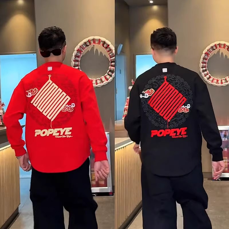 2025新款红色蛇形中国结卫衣男