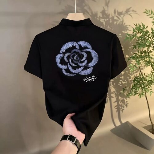 夏季新款国风山茶花刺绣POLO衫男