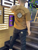 T恤男夏季 潮流百搭上衣打底衫 新款 男士 燕尾圆弧半袖 圆领印花短袖