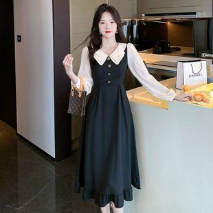 高级感气质时尚洋气中长款连衣裙2025秋冬新款拼接假两件秋天裙子