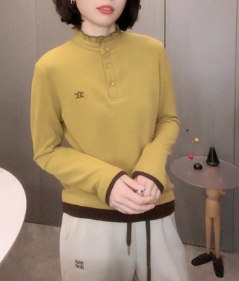 通勤百搭花边领双面德绒打底衫女2025冬新款加厚保暖内搭上衣绒衫