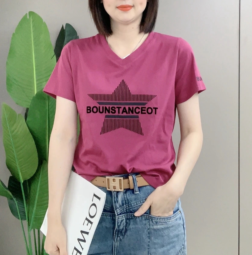 设计款五角星短袖V领T恤女2025夏季新款修身显瘦百搭体恤上衣小衫