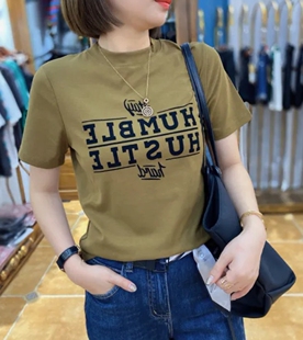 显瘦百搭设计感立领上衣 2025春新款 简约字母短袖 T恤打底衫 女修身
