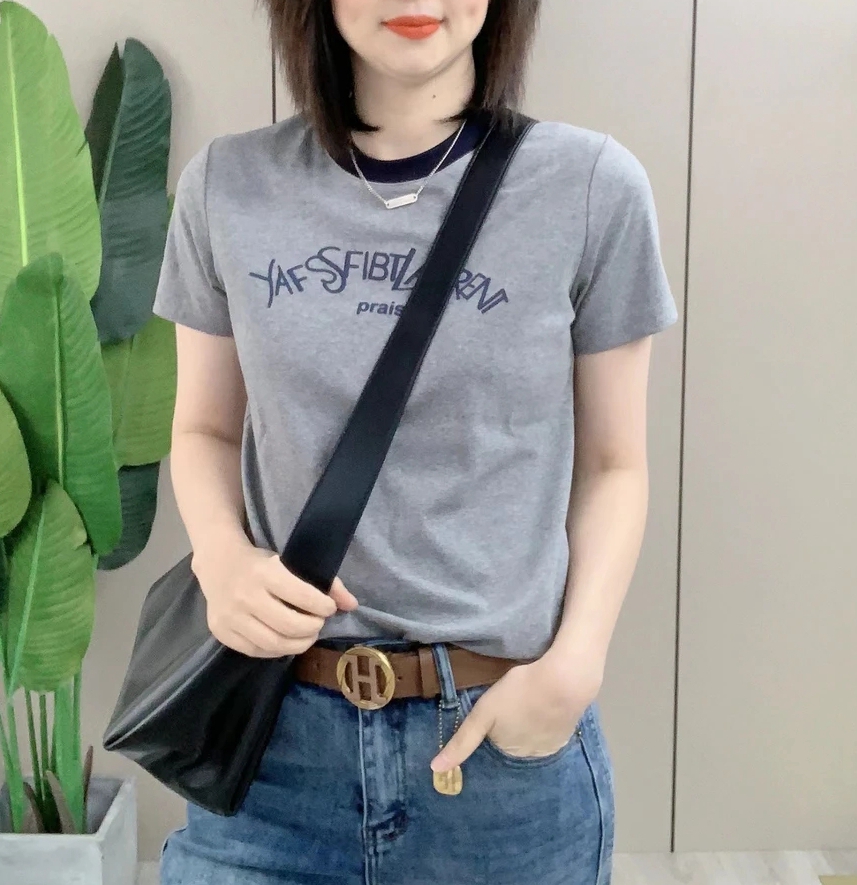 网红同款拼色字母短袖T恤女2025夏新款日常通勤百搭修身体恤上衣