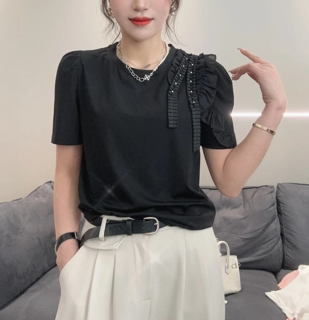 欧货设计感肩花短袖T恤女2026夏季新款时尚洋气百搭显瘦体恤上衣