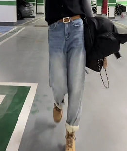 哈伦长裤 欧洲站2025冬季 女显瘦显高百搭老爹裤 加绒加厚牛仔裤 新款