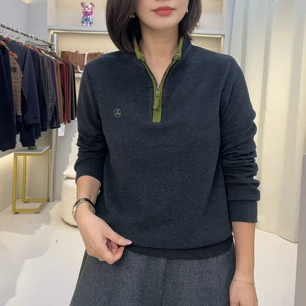 加厚保暖长袖立领双面德绒卫衣女2025冬新款时尚百搭显瘦上衣绒衫