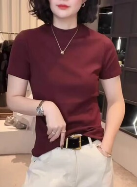 简约纯色立领短袖t恤女2026春季新款日常通勤百搭显瘦上衣小衫潮T