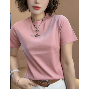 百搭显瘦体恤上衣小衫 烫钻字母短袖 时尚 女2027春夏新款 T恤打底衫