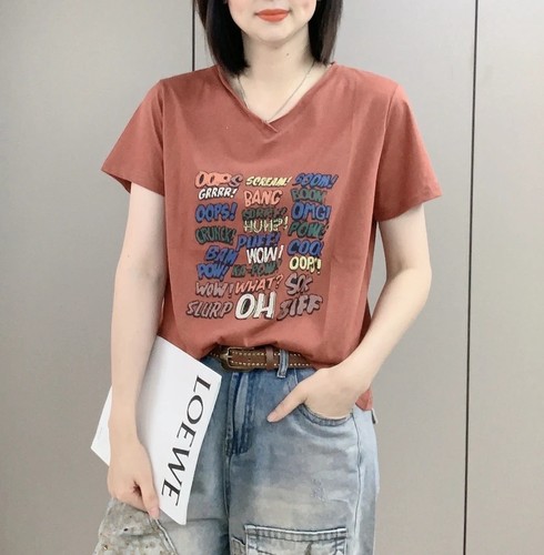 2026夏季新款网红同款短袖T恤女宽松显瘦百搭V领字母体恤上衣小衫