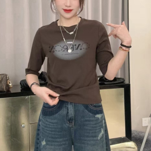 女2025秋季 字母T恤打底衫 新款 时尚 韩版 百搭显瘦体恤上衣小衫 中袖