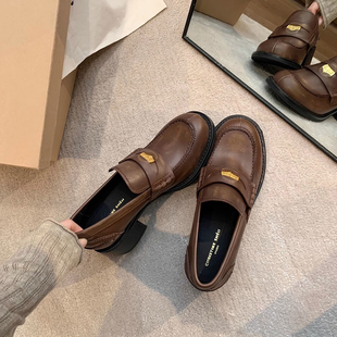 厚底金币乐福鞋女2025新款春款黑色真皮英伦miu系超火单鞋小皮鞋