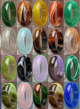 水晶红玛瑙黑曜石戒指指环男女跑环玉髓欧泊青金石DIY绿松石尾戒