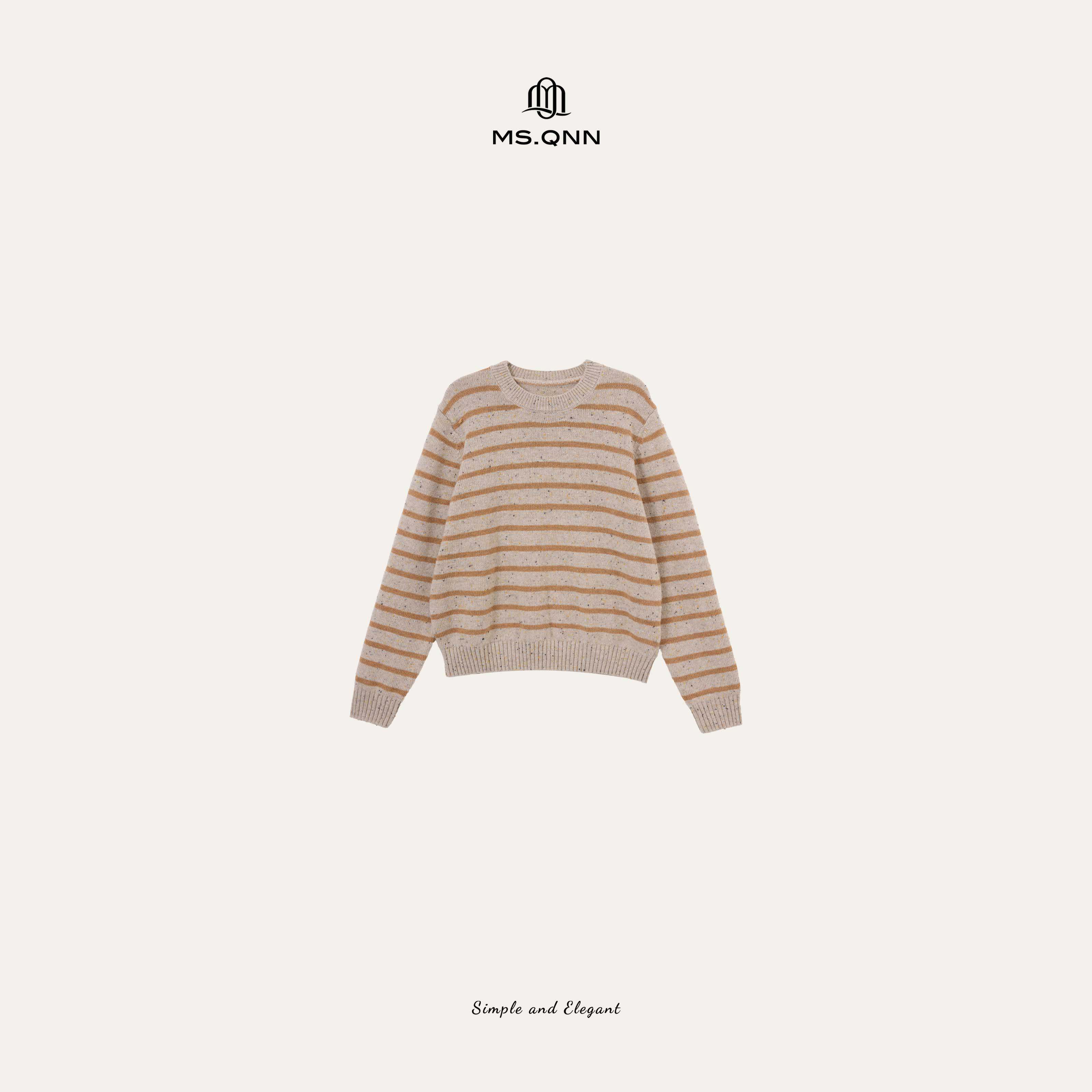 Q姐“芝士夹心”羊毛花纱松弛条纹显瘦圆领针织上衣 52T1736