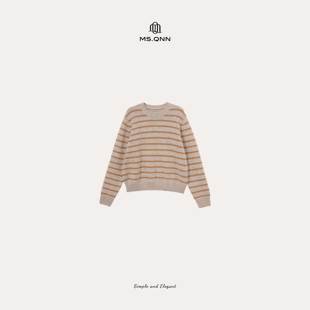 52T1736 羊毛花纱松弛条纹显瘦圆领针织上衣 Q姐 芝士夹心