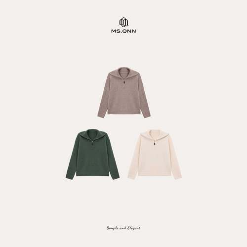 Q姐“柔感静奢”30羊绒70羊毛L*P花针系列套头上衣  52T1782