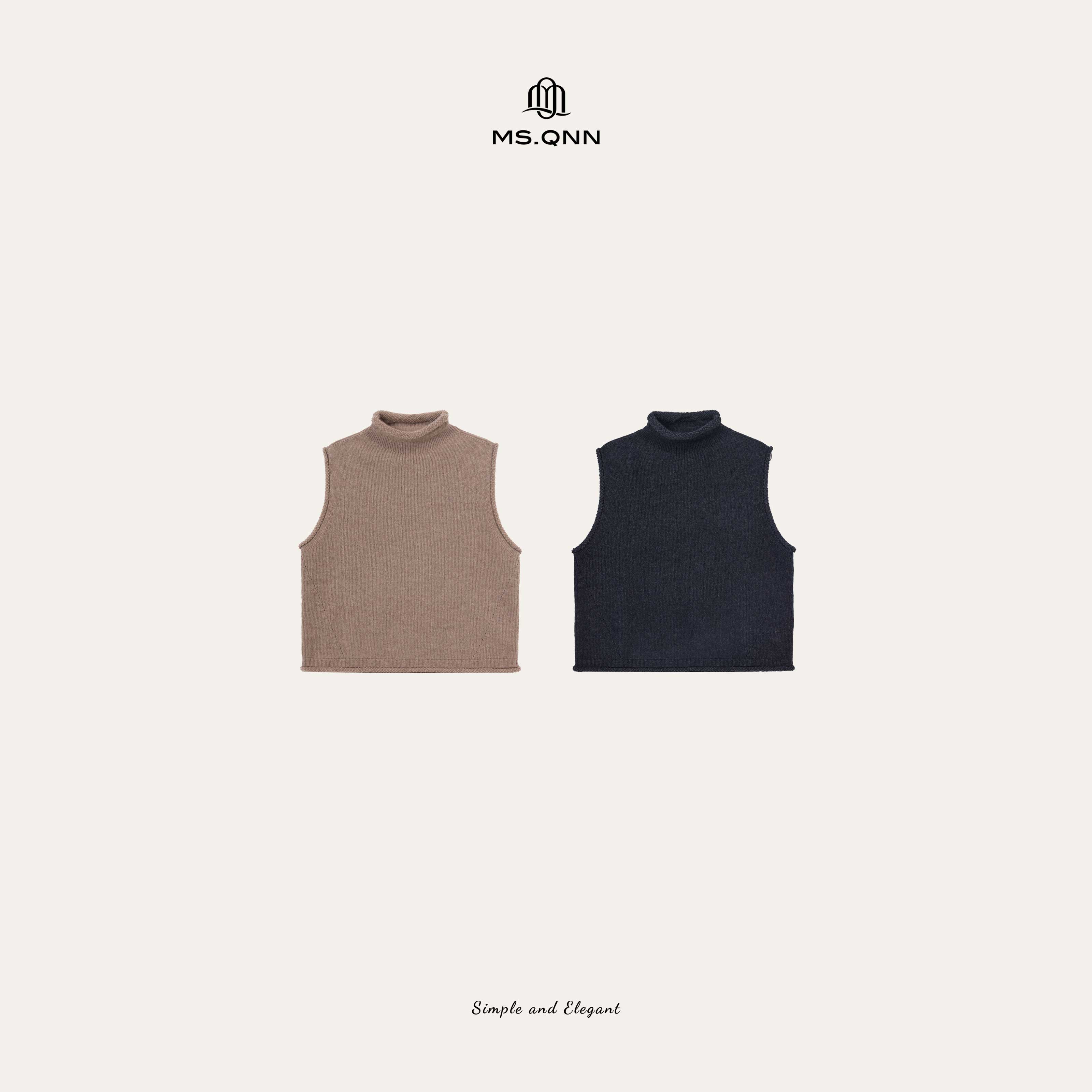 Q姐”自由叠穿“山羊绒羊毛自由领秋冬针织马甲 52T1262