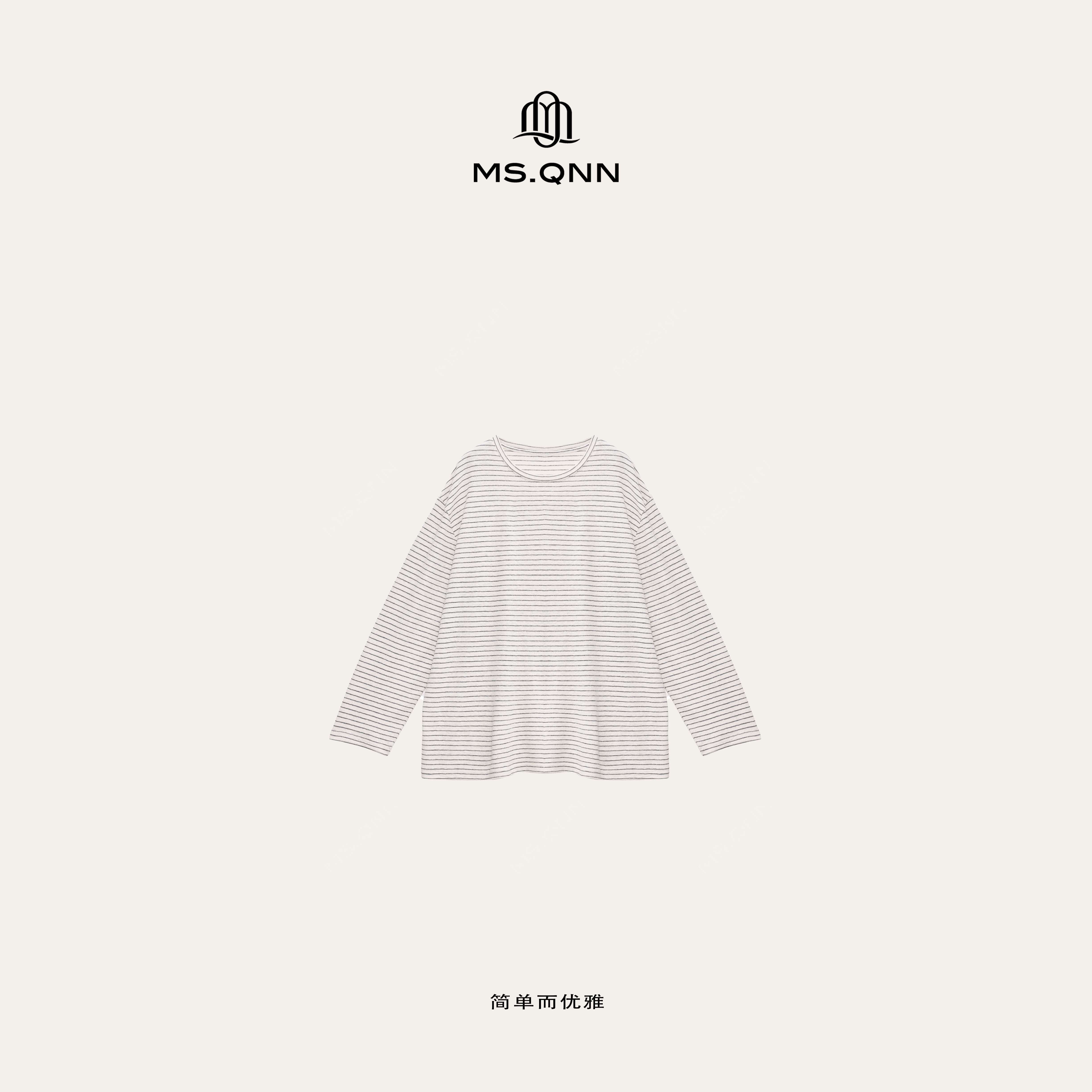 “满分松弛”慵懒风麻棉条纹长袖T恤防晒针织上衣 39T239 Q姐