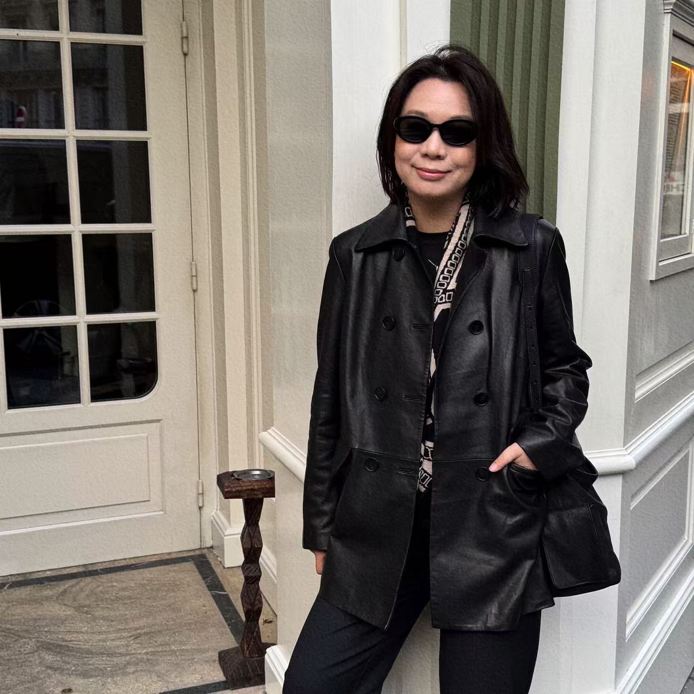 Q姐“英伦老钱”  英伦风双排扣绵羊皮 一手长皮衣外套 5097C