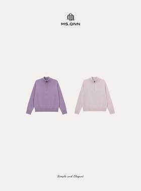 Q姐“国王的礼物”山羊绒羊毛利落半拉链针织上衣 52T1728