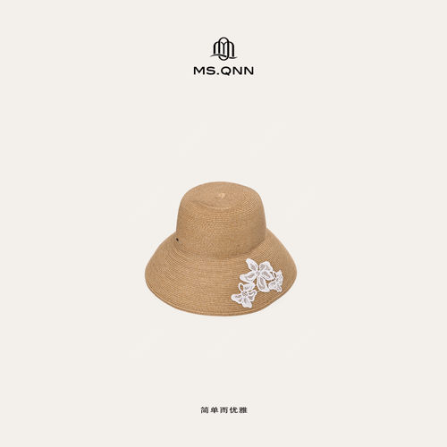 Q姐“悠然假期”日线刺绣蕾丝包边遮阳帽法式草帽 39S251 Q姐