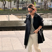 廓形风衣 Q姐 棉府绸复古连袖 机场风衣 53C129 设计师系列