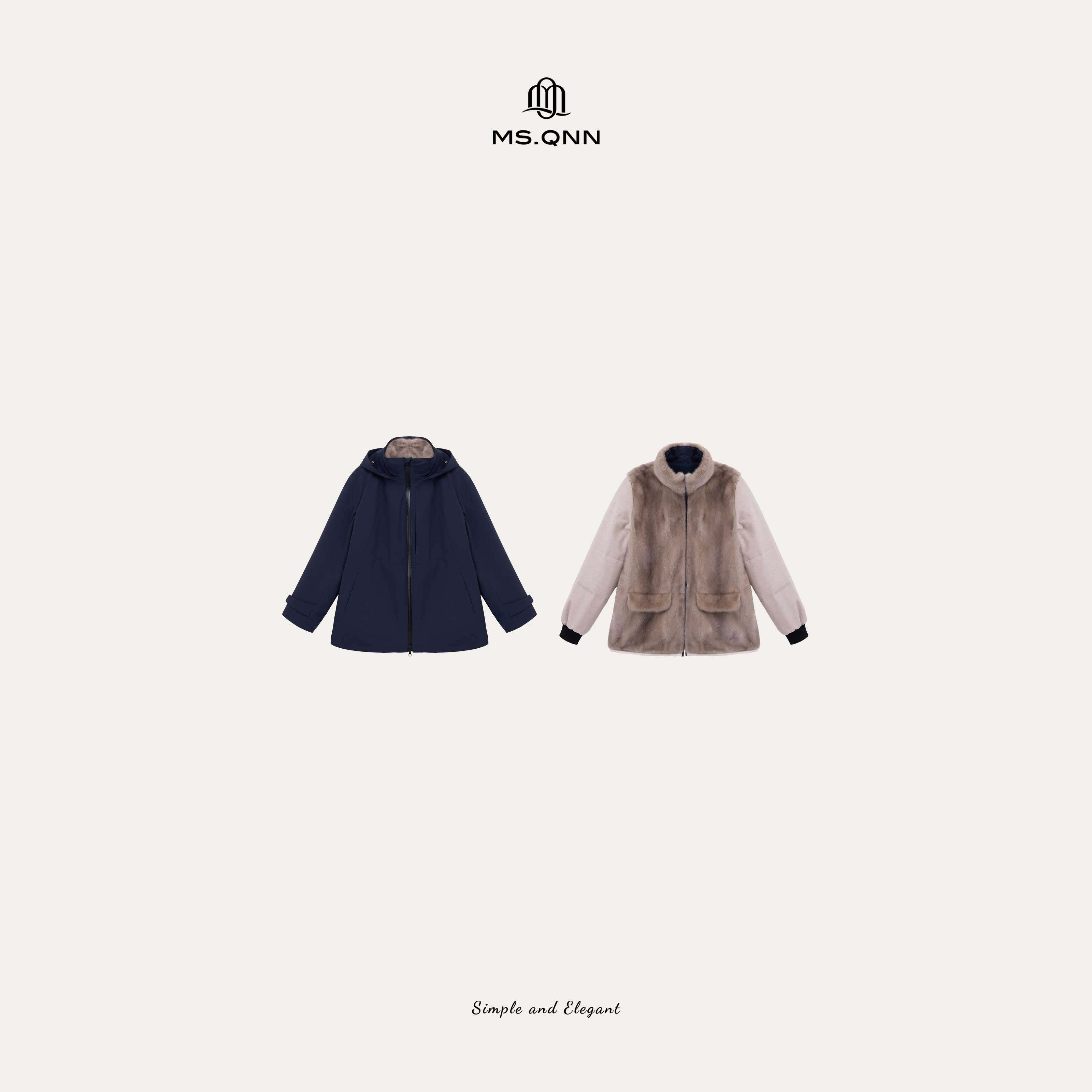 Q姐“银蓝派克”整貂银蓝水貂内胆可拆卸派克服外套 52C1667