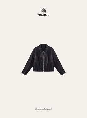 Q姐“真我” 翻领植鞣羊皮下摆捏褶设计质感外套 52C238