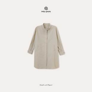 风衣 Q姐 肌理棉立领宽松廓形长款 青木灰 53C208 静奢系列