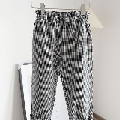 欧美女童哈伦裤千鸟格休闲长裤