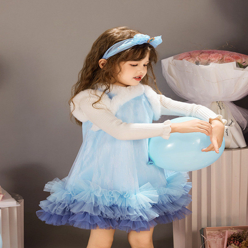 特价女童艾莎公主裙加绒加厚背心裙秋冬新款新中式女孩旗袍连衣裙