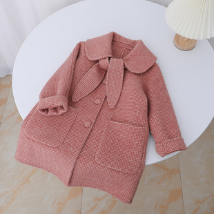 外贸2025秋冬新款女童翻领双面羊绒羊毛呢大衣中大童外套韩版洋气