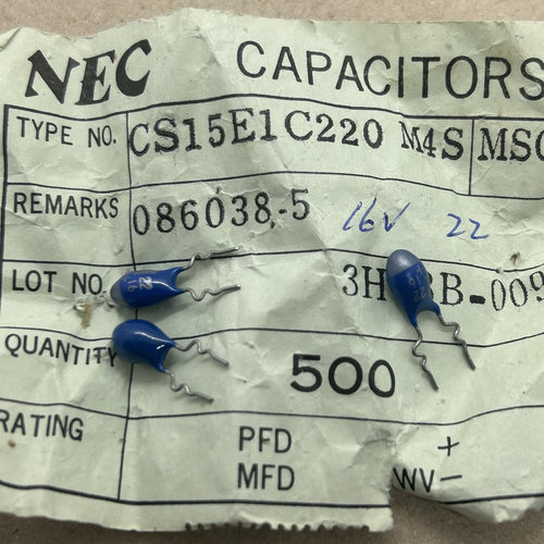 NEC进口原装直插钽电容 16V22uf CS15E1C220 直插钽电容 16v22UF
