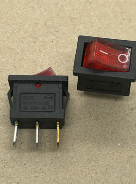 KCD船型开关 KCD1 T85 带灯15x21mm直插3脚 红色 10A/6A250V开关