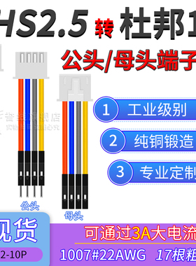 XHS2.54转杜邦1P端子线 22AWG粗铜线大电流公母电子线带锁扣2p 4p