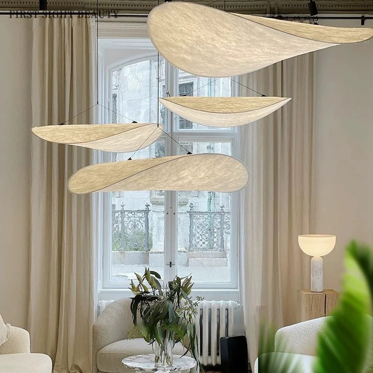 日式侘寂风蚕丝薯片餐厅吊灯北欧设计师民宿吧台客厅灯书房卧室灯