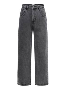 HOOCHEER 赫奢进口日产冈山弹力烟灰石磨洗经典直筒宽松牛仔长裤