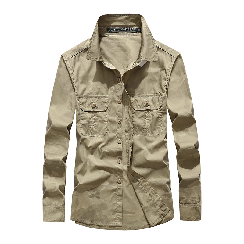 美式翻领长袖工装衬衫