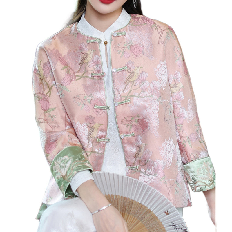 CHINESE STYLE TANG COSTUME WOMENS IMPROVED TIDE AUTUMN STYLE CHINESE RETRO BUCKLE HANFU WOMENS TOP EMBROIDERED NATIONAL TIDE COAT
