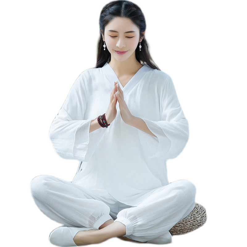 PLAIN CLOTHES ZEN CLOTHES BUDDHIST ZEN WOMENS CLOTHES COTTON LINEN TANG CLOTHES CHINESE STYLE IMPROVED TAI CHI CLOTHES LAY CLOTHES TEA CLOTHES WOMENS SUITS